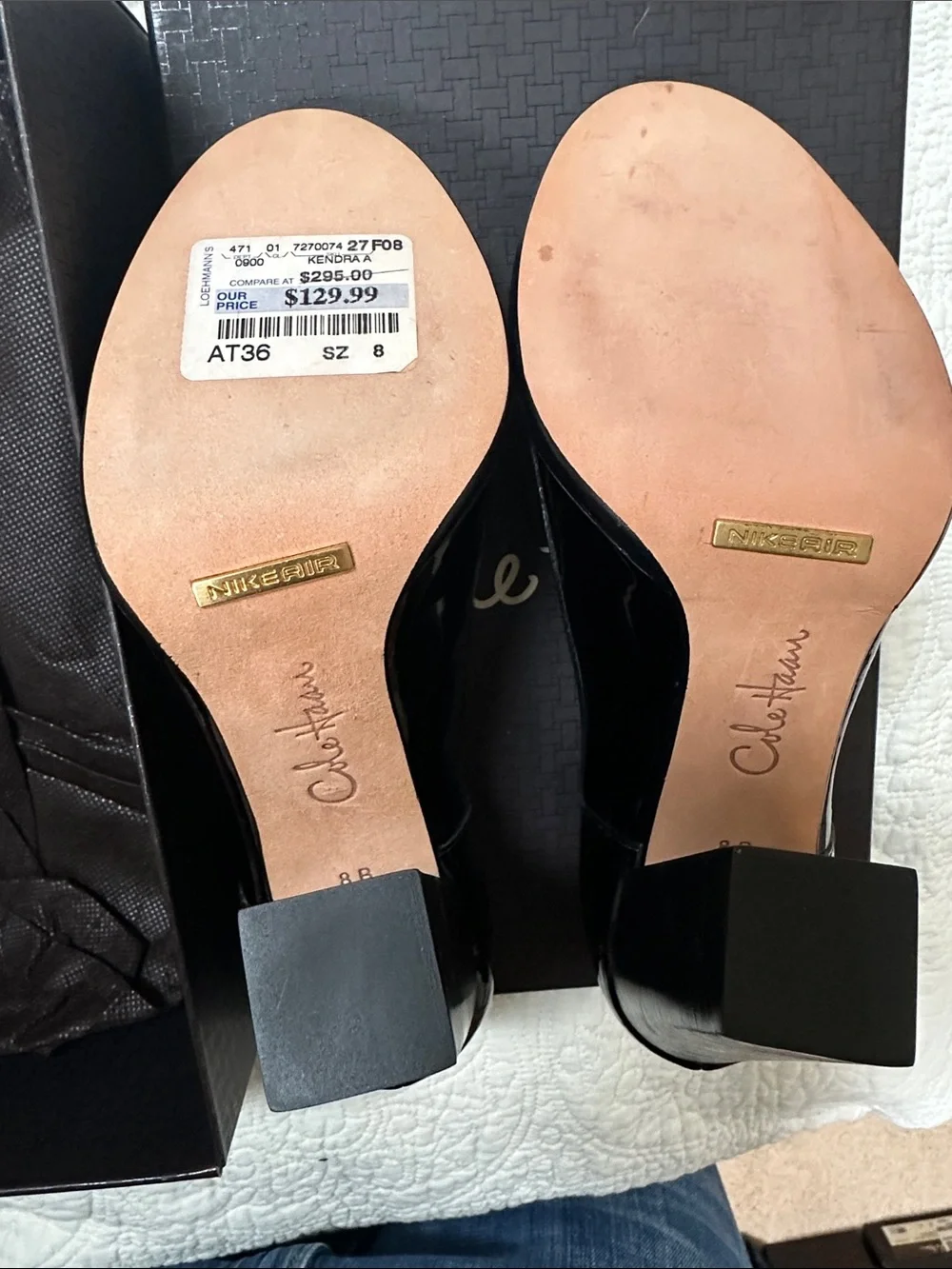Cole Haan Black Patent Leather Slingback Low Block Heels